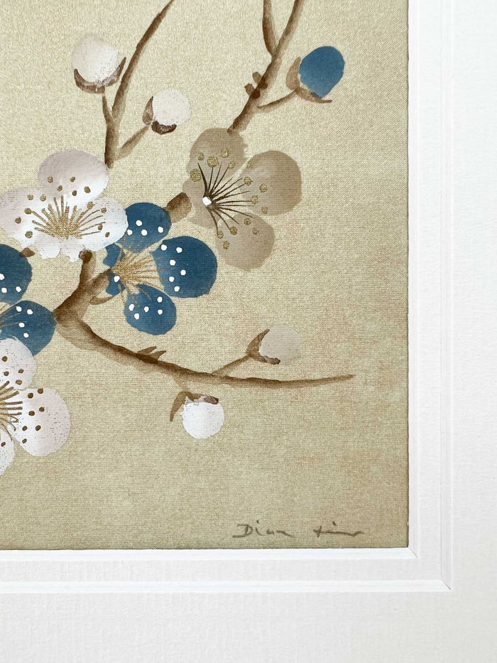 Set Of Two Cherry Tree Blue Original Painting - Diane Hill