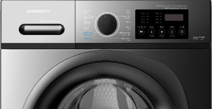 Skypower washing machine with control panel and brand name.