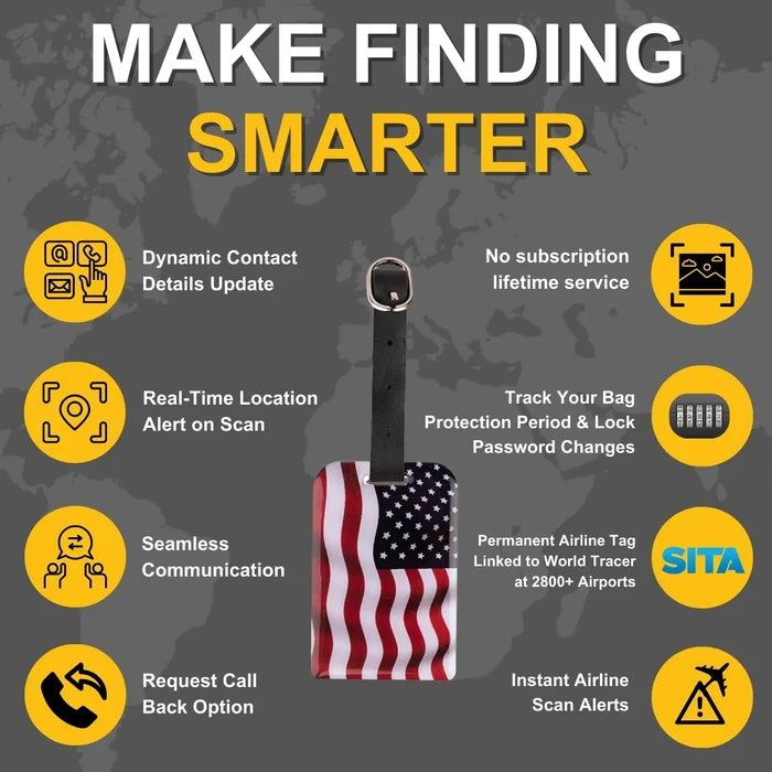 Smart Luggage/Bag Security Tag - USA Flag [2-Pack]
