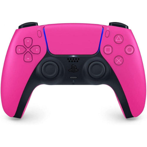 A pink and black PlayStation 5 DualSense wireless controller shown from the front on a white background.