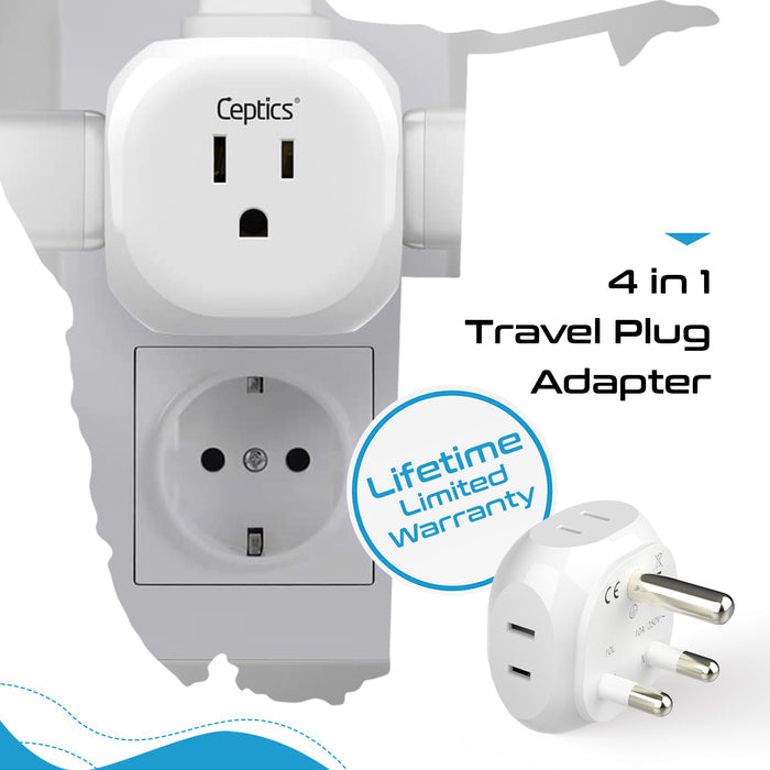 South Africa Travel Adapter Set - 4 in 1 - Ultra Compact - Light Weight - 4 Pack (PT-7-10L-4PK)
