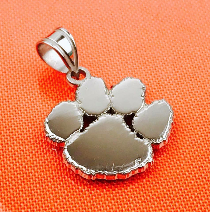 Sterling Silver LogoArt Officially Licensed Clemson University Medium Paw Pendant