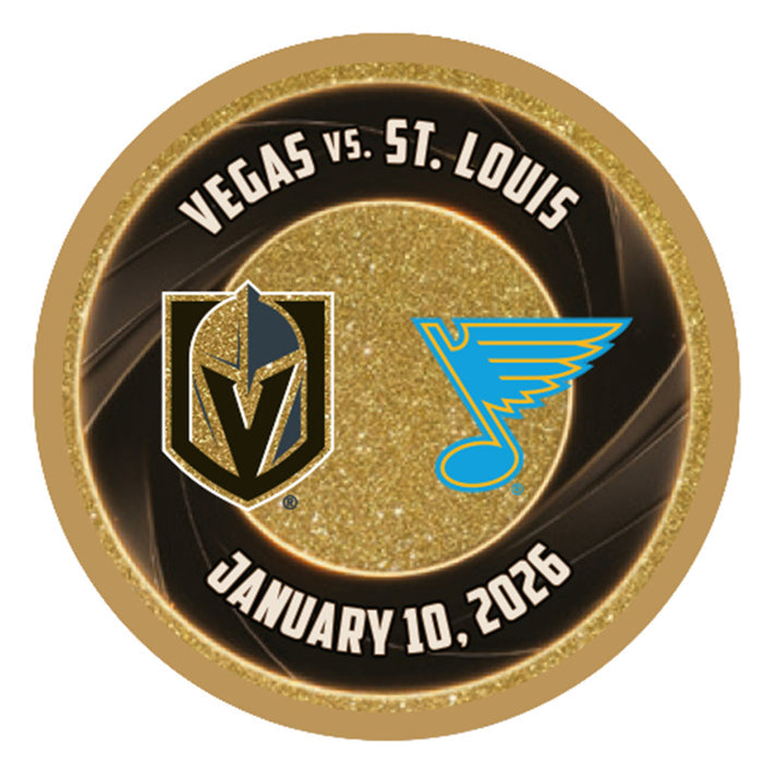 STL vs. VGK Gold Glitter Game Puck 1/10/2026 - Vegas Team Store