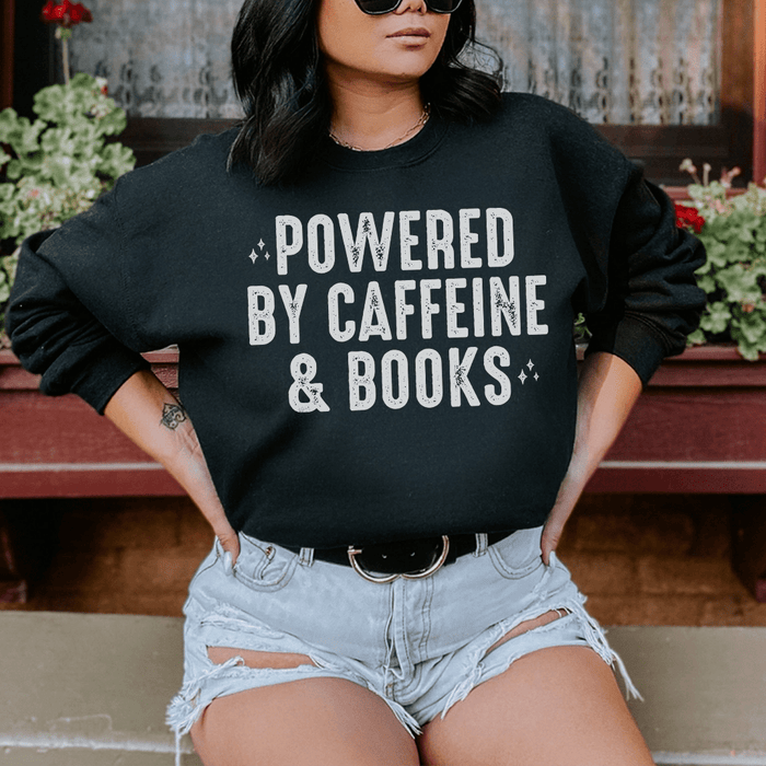 T-SHIRT-Powered By Caffeine & Books