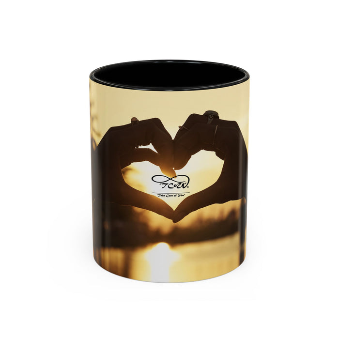 TCoU--Take Care of You -- Love Heart Sunset Accent Coffee Mug – Perfect to start your Morning choose from 11/15 oz. and many colors