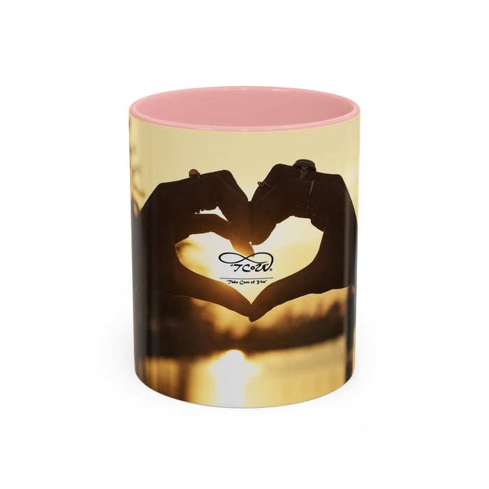TCoU--Take Care of You -- Love Heart Sunset Accent Coffee Mug – Perfect to start your Morning choose from 11/15 oz. and many colors