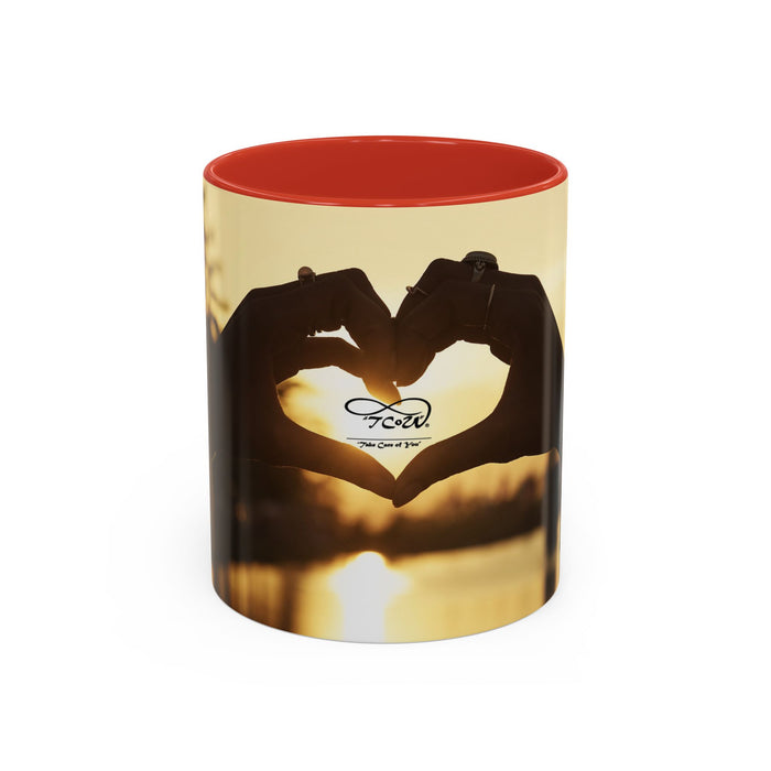 TCoU--Take Care of You -- Love Heart Sunset Accent Coffee Mug – Perfect to start your Morning choose from 11/15 oz. and many colors