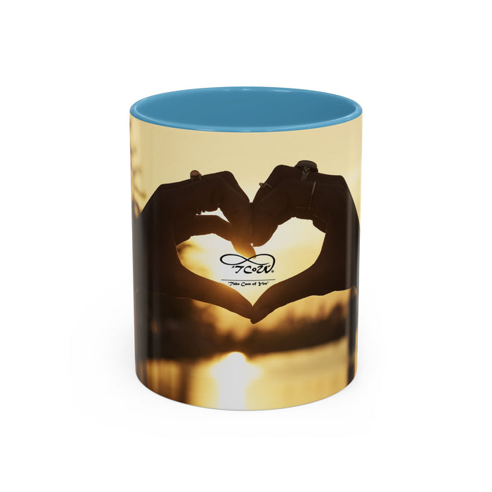 TCoU--Take Care of You -- Love Heart Sunset Accent Coffee Mug – Perfect to start your Morning choose from 11/15 oz. and many colors