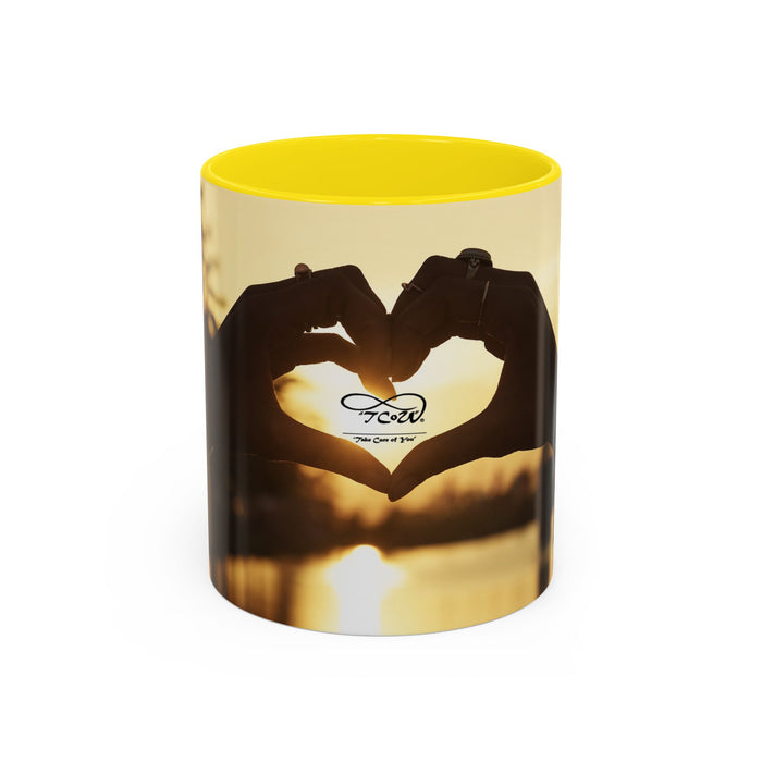 TCoU--Take Care of You -- Love Heart Sunset Accent Coffee Mug – Perfect to start your Morning choose from 11/15 oz. and many colors