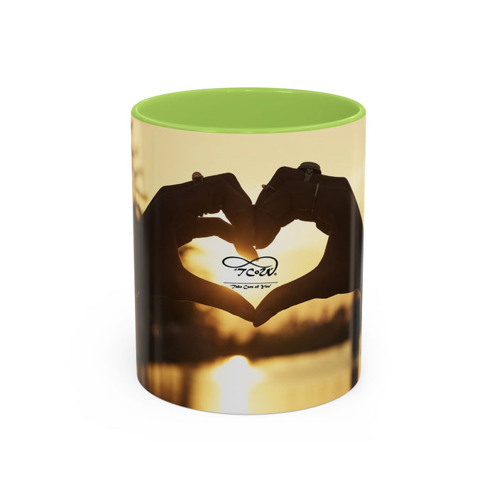 TCoU--Take Care of You -- Love Heart Sunset Accent Coffee Mug – Perfect to start your Morning choose from 11/15 oz. and many colors