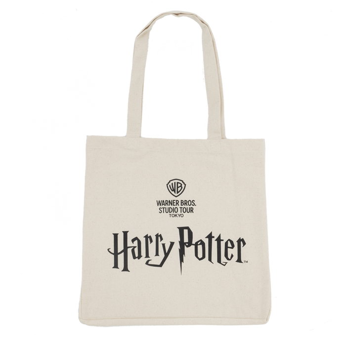 Beige tote bag with 'Harry Potter' and Warner Bros. Studio Tour Tokyo logos on a white background
