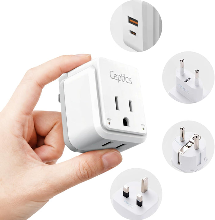 Travel Adapter Kit | Type C, E/F, G - USB & USB-C Ports + 2 US Outlets (PAK-EU)