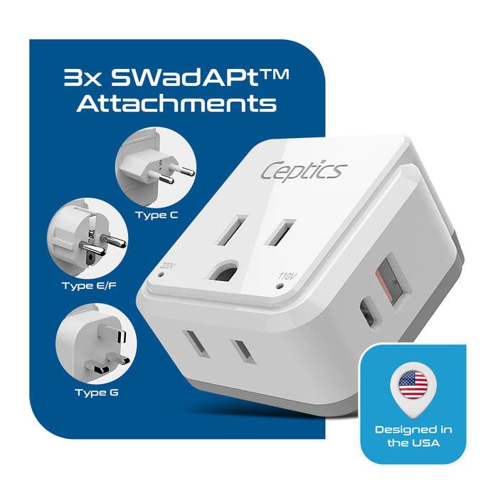 Travel Adapter Kit | Type C, E/F, G - USB & USB-C Ports + 2 US Outlets (PAK-EU)