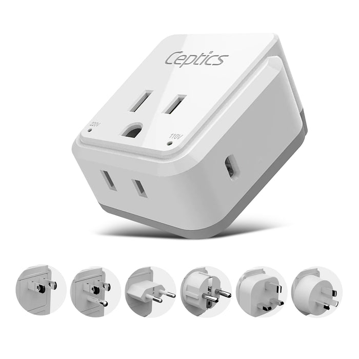 Travel Adapter Set |  Type A, B, C, E/F, G, I - USB-C Port with PD + 2 US Outlets (PAK-30-WS)