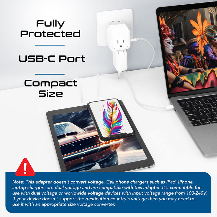 Travel Adapter Set |  Type A, B, C, E/F, G, I - USB-C Port with PD + 2 US Outlets (PAK-30-WS)