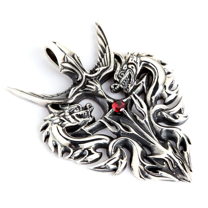 A handcrafted guardian dragon amulet in solid sterling silver, designed as a protective talisman for men.