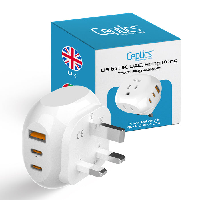 UK, England Travel Adapter Plug - Type G - 5 in 1 - Ultra Compact (PTU-7)