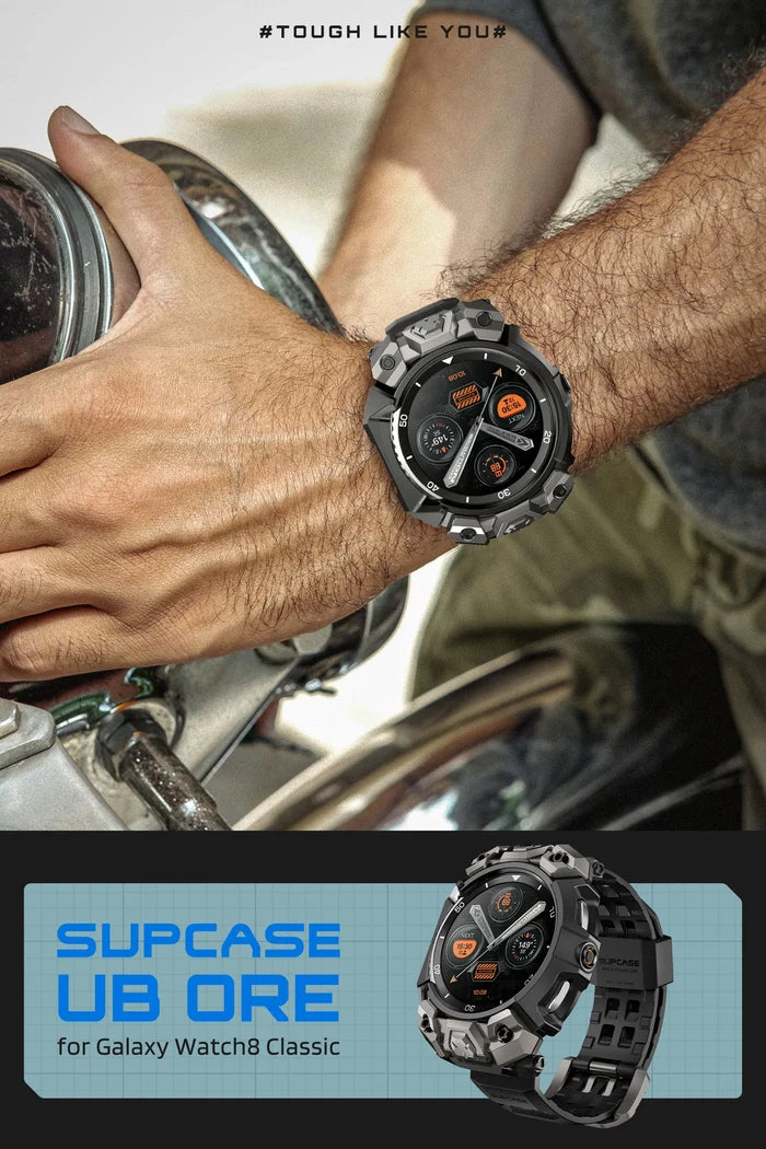 Unicorn Beetle Ore Series Galaxy Watch8 46mm Wristband Case with Glass Screen Protectors - Black