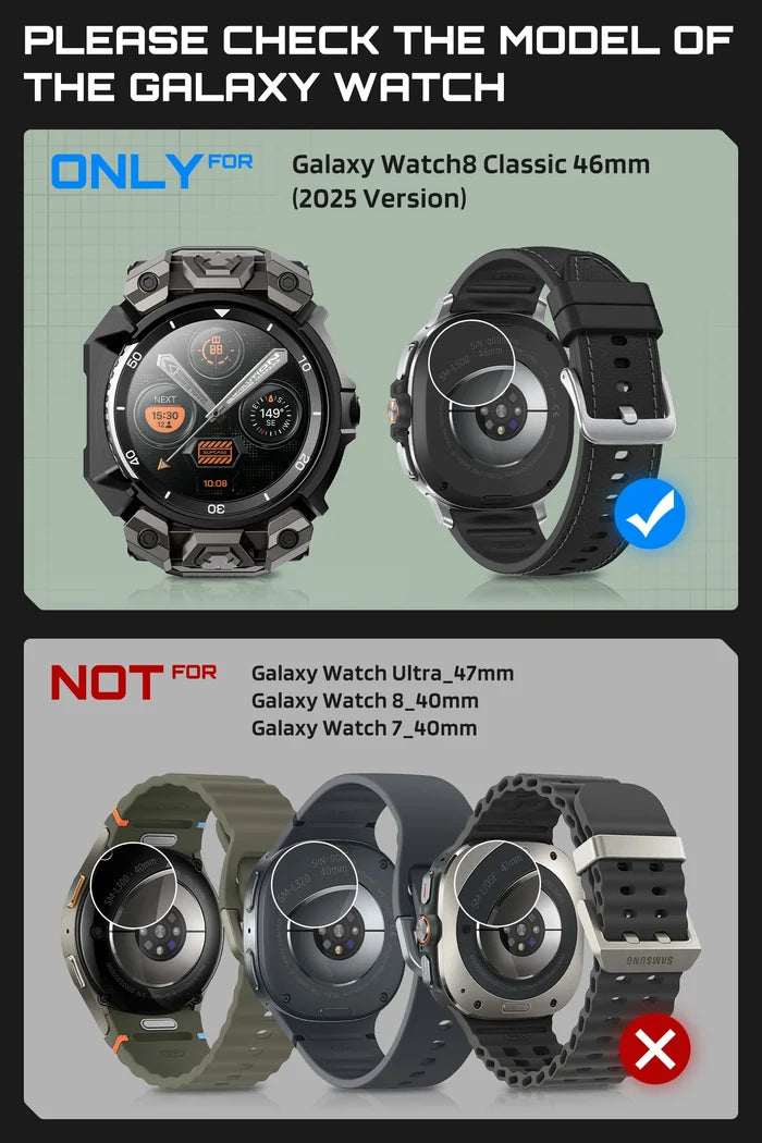 Unicorn Beetle Ore Series Galaxy Watch8 46mm Wristband Case with Glass Screen Protectors - Black
