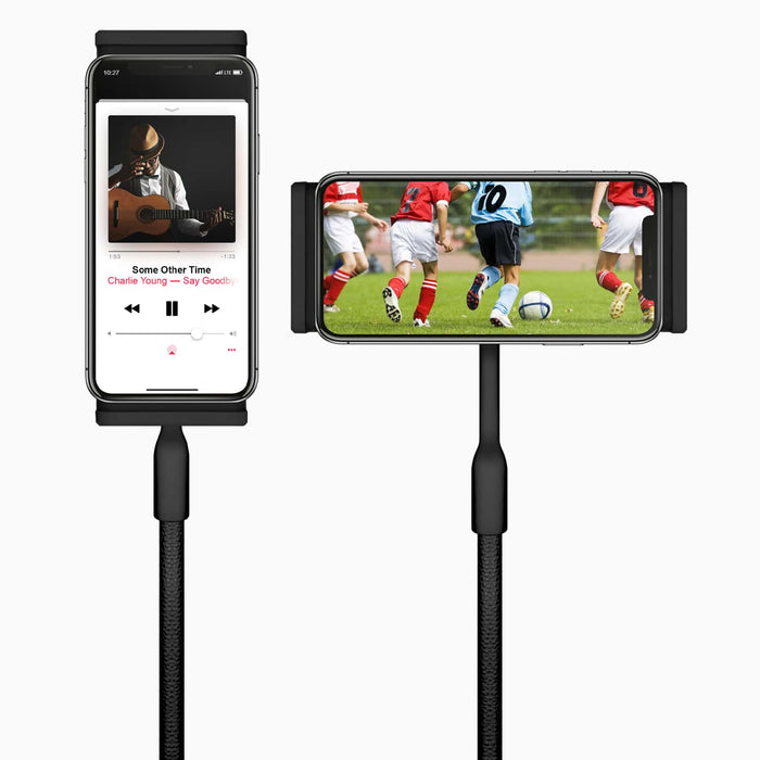 Flex mount holding a smartphone and tablet in landscape orientation