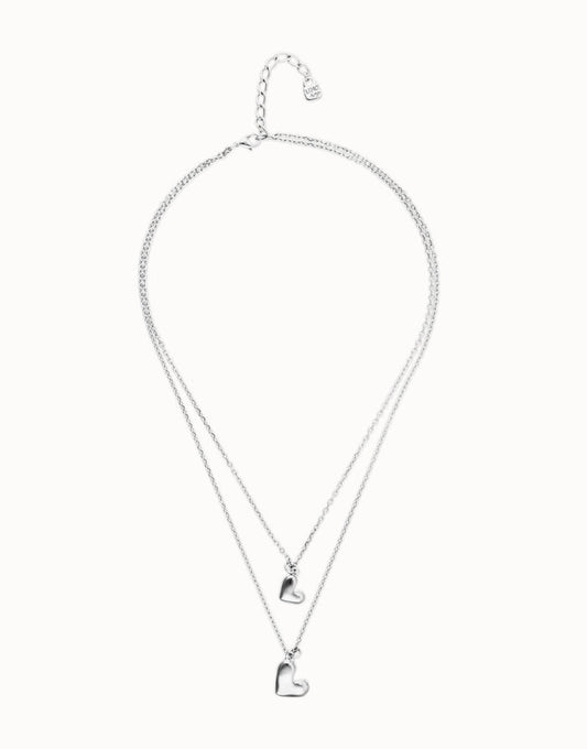 UNOde50 Double Chain Necklace With Heart Pendants