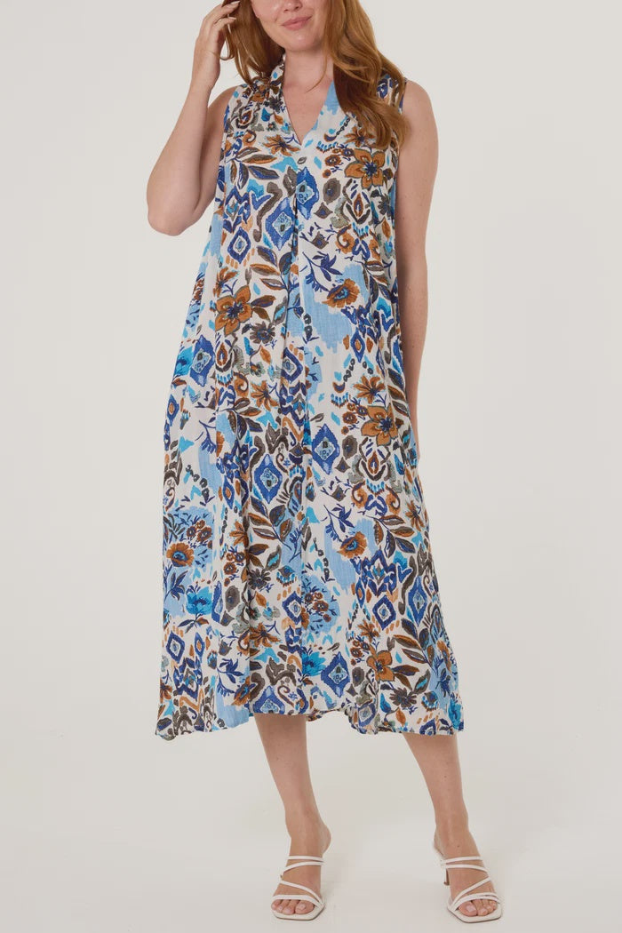 V Neck Abstract Floral Midi Dress