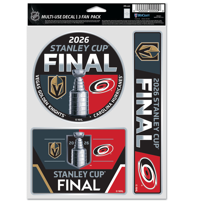 Vegas Golden Knights vs. Carolina Hurricanes 2026 Stanley Cup Final 3 Match-Up 3 Pack Decals