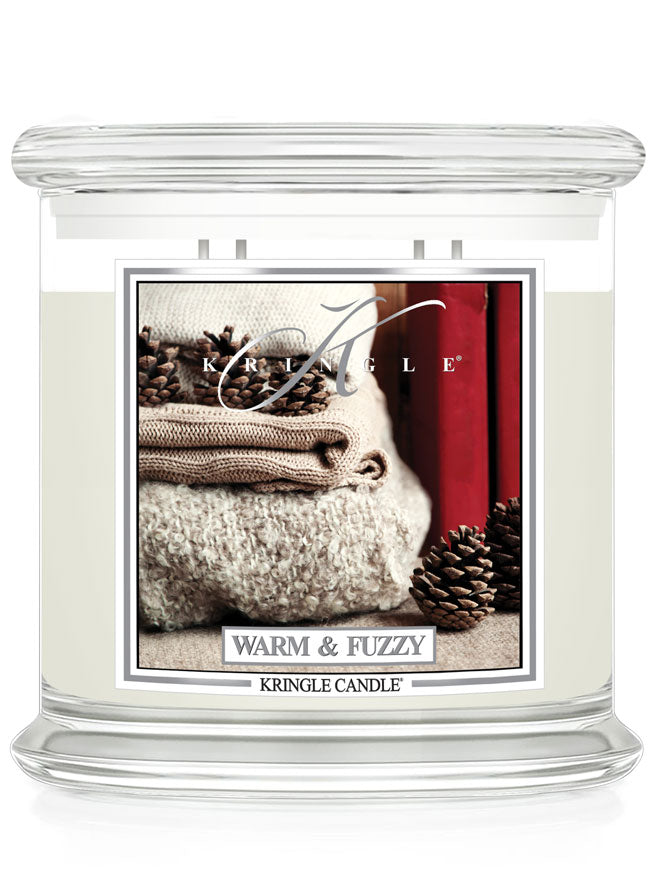 Kringle Candle with 'Warm & Fuzzy' label on a white background