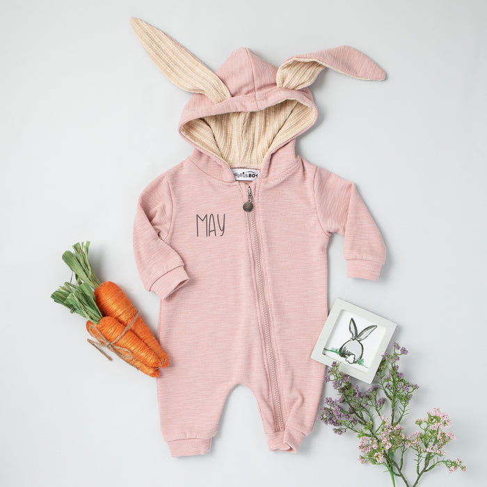 White Personalized Embroidered Easter Romper with Bunny Ears