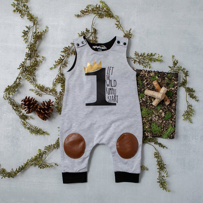 "Wild Rumpus" First Birthday Romper with Knee Patch