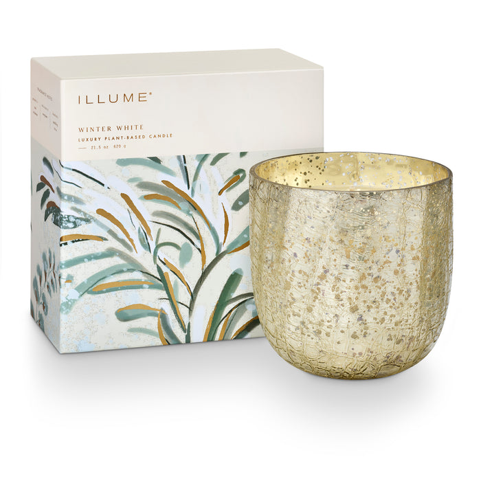 Winter White Large Boxed Crackle Glass Candle