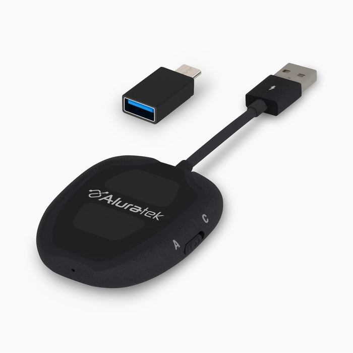 Aluratek Wireless Adapter for Apple CarPlay Android Auto Angle USB