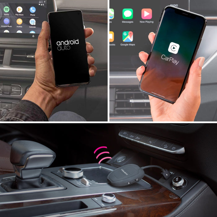 Aluratek Wireless Adapter for Apple CarPlay Android Auto Angle lifestyle Car Connections