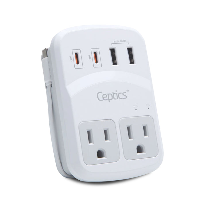 World-Way 6 Travel Adapter Kit | 2 USB-A + 2 USB-C + 1 USB-C Cable + 2 US Outlets - Grounded (WPS-5B)