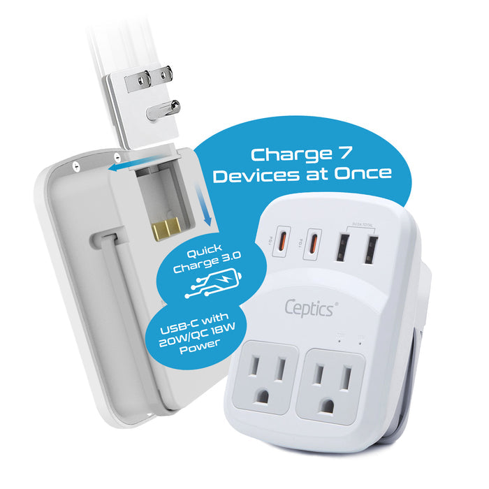 World-Way 6 Travel Adapter Kit | 2 USB-A + 2 USB-C + 1 USB-C Cable + 2 US Outlets - Grounded (WPS-5B)