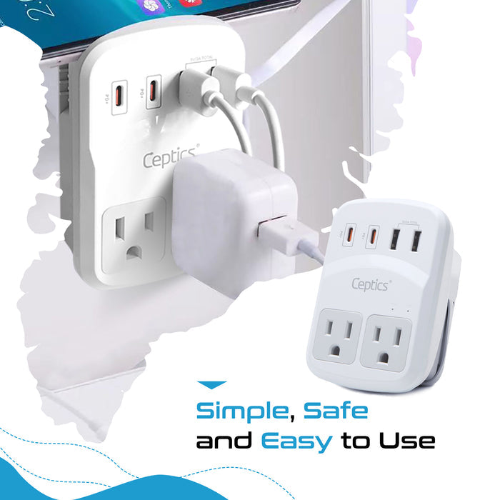 World-Way 6 Travel Adapter Kit | 2 USB-A + 2 USB-C + 1 USB-C Cable + 2 US Outlets - Grounded (WPS-5B)