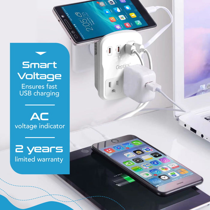 World-Way 6 Travel Adapter Kit | 2 USB-A + 2 USB-C + 1 USB-C Cable + 2 US Outlets - Grounded (WPS-5B)