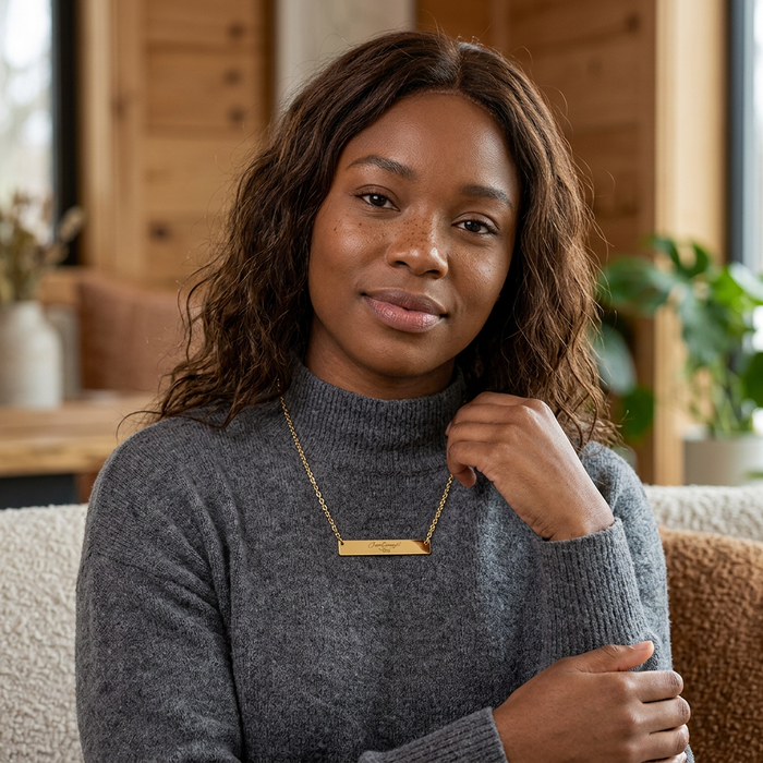 "You Are Enough" -- TCoU - Horizontal Name Bar Necklace in Silver, Gold or Rose Gold