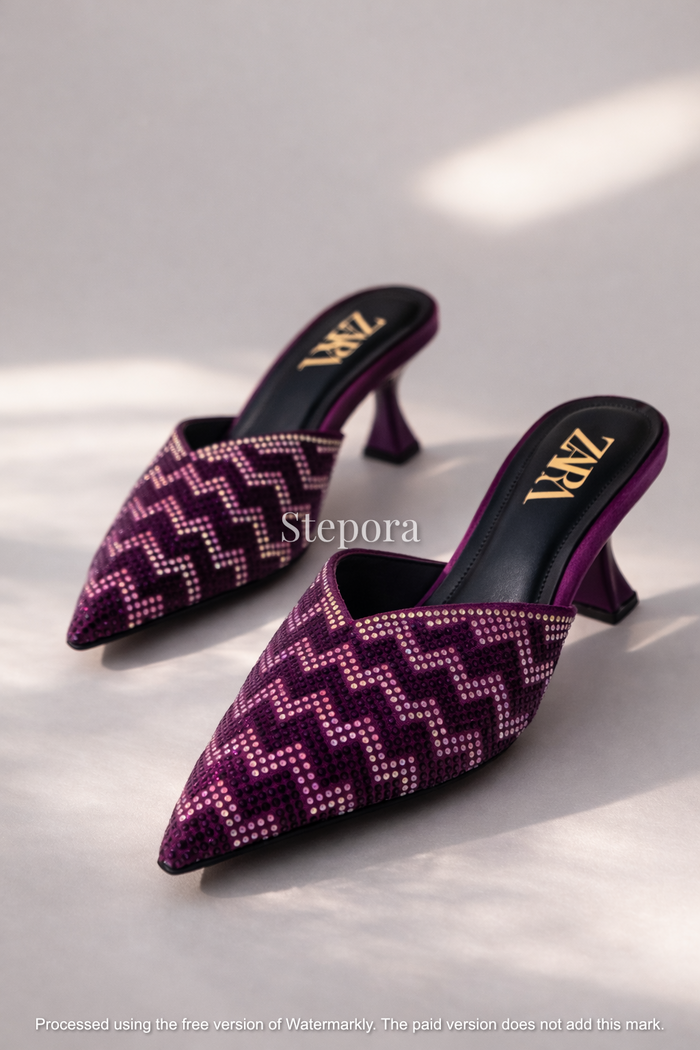 Zigzag Rhinestone Pointed Toe Mules