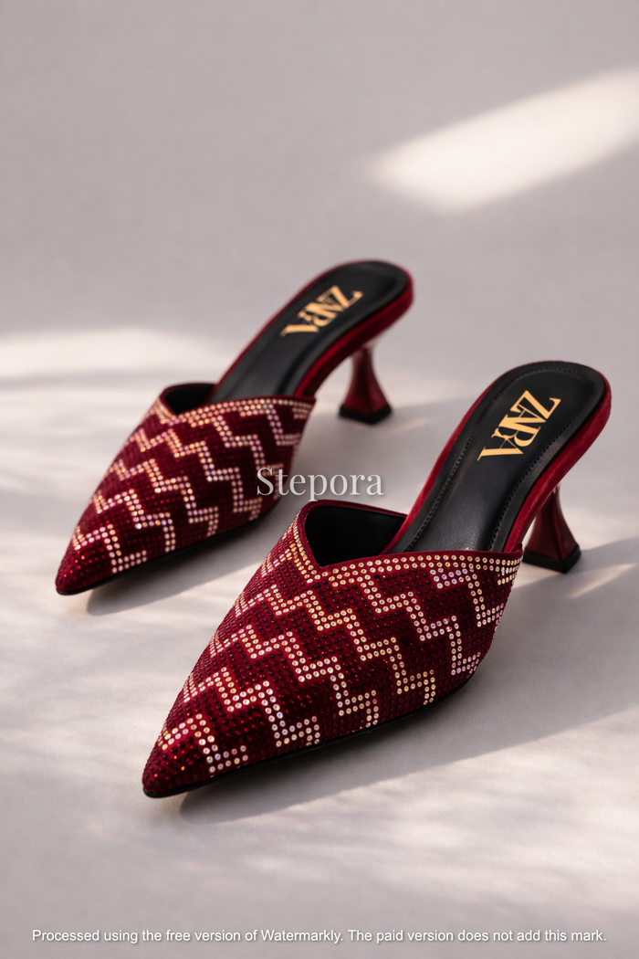 Zigzag Rhinestone Pointed Toe Mules