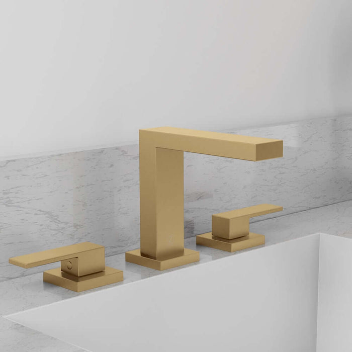 ZLINE Palisades Modern Widespread Bath Faucet in Champagne Bronze (RBCN3-BF-CB) on a bathroom sink with a neutral background